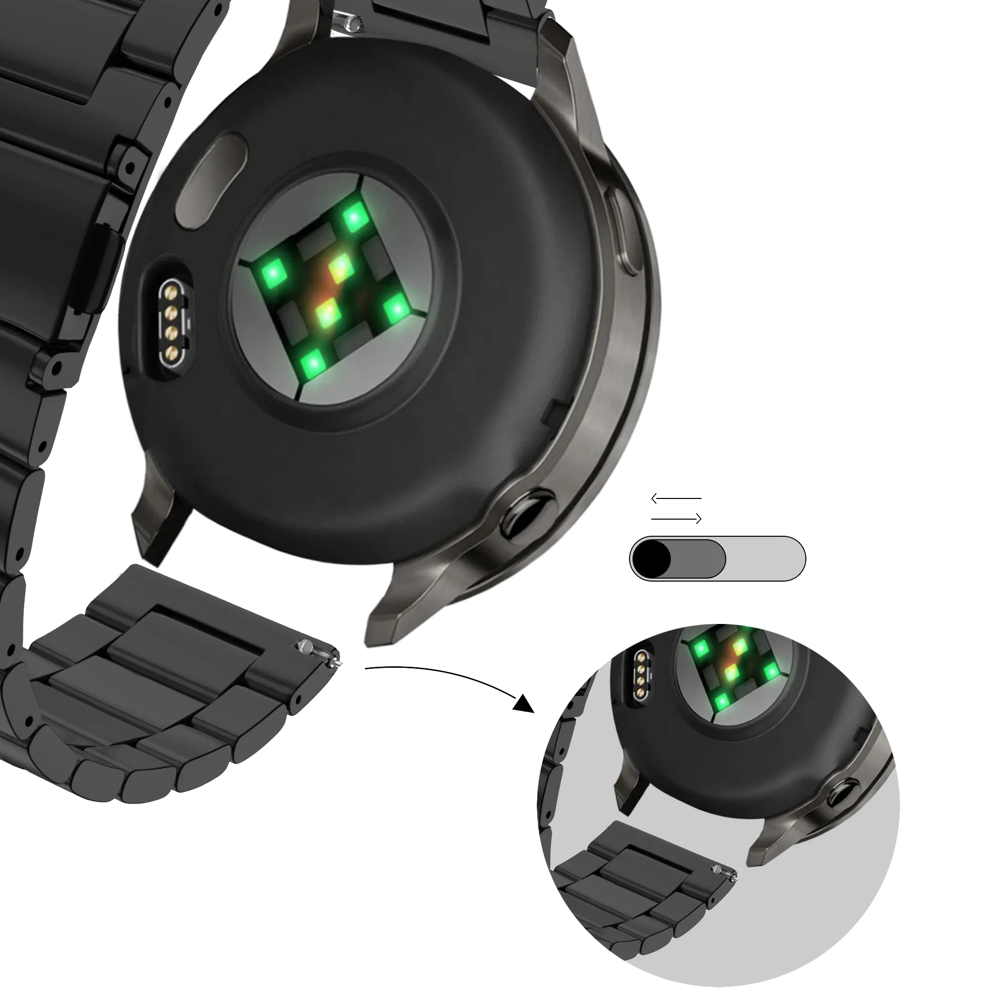 Bandz Bracelet acier 'Classic' Garmin Forerunner 170 (noir)