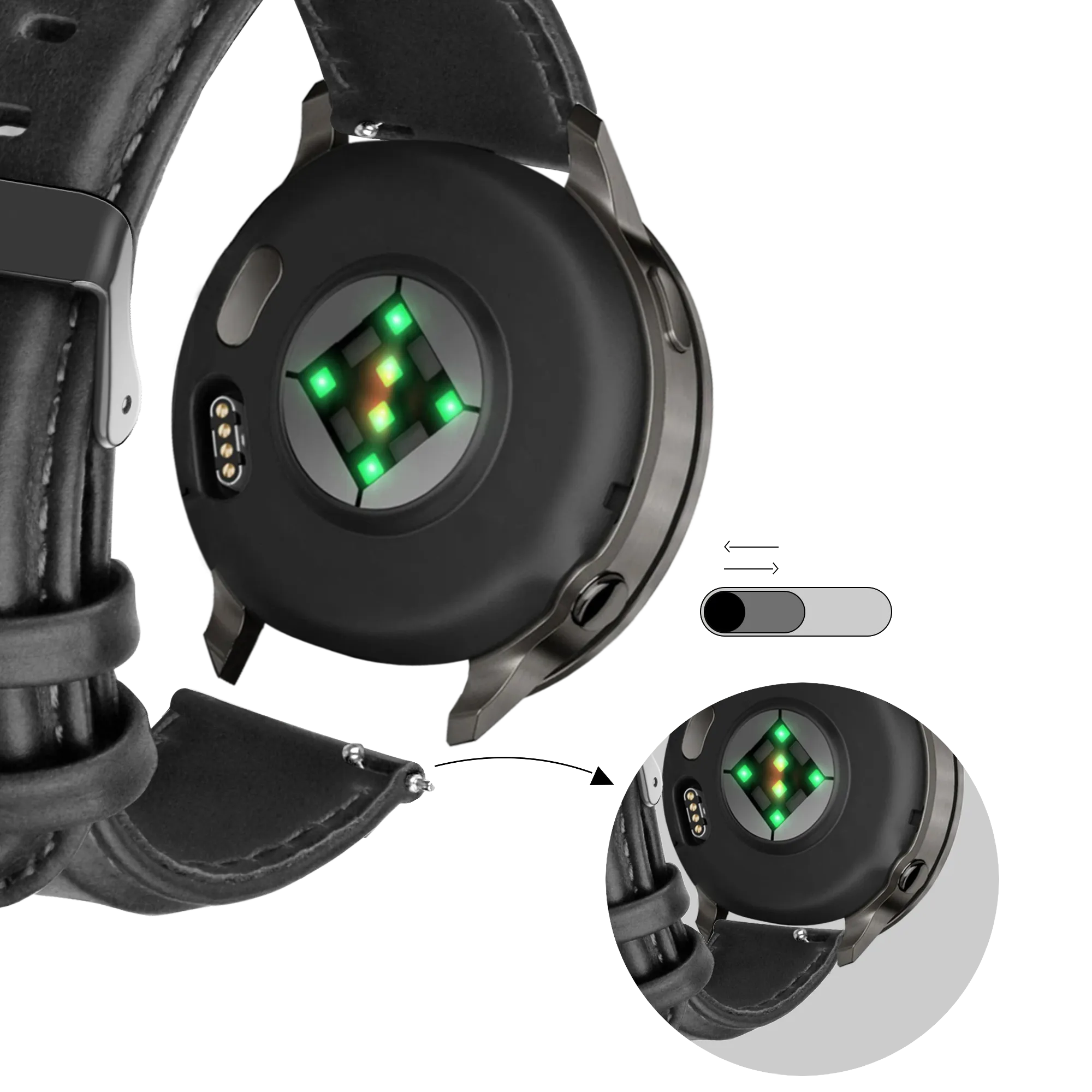 Bandz Garmin Vivomove 3 Leather Strap 'Classic' (Black)