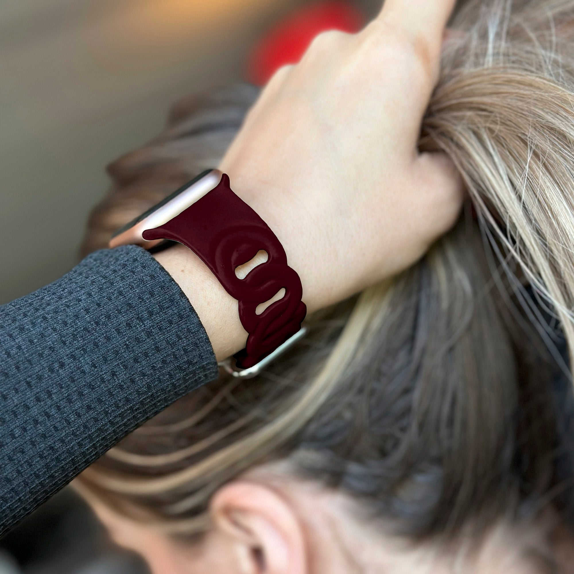Bracelet silicone chaîne Apple Watch (vin rouge)