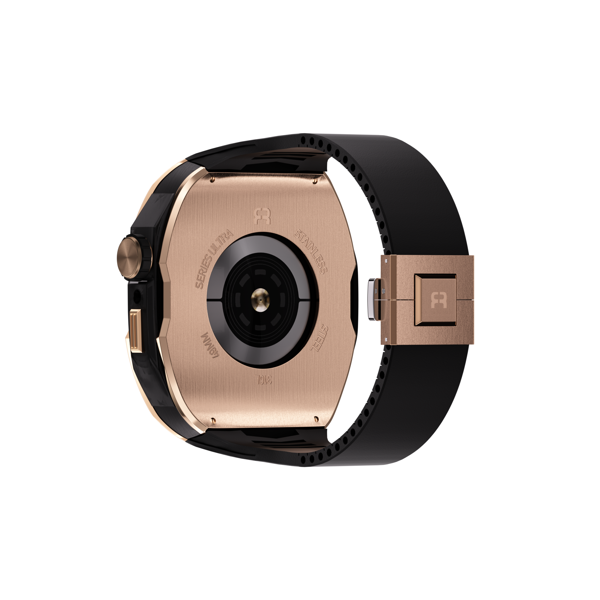 Reqior Boîtier avec bracelet en caoutchouc Apple Watch 45mm (rose or/noir)