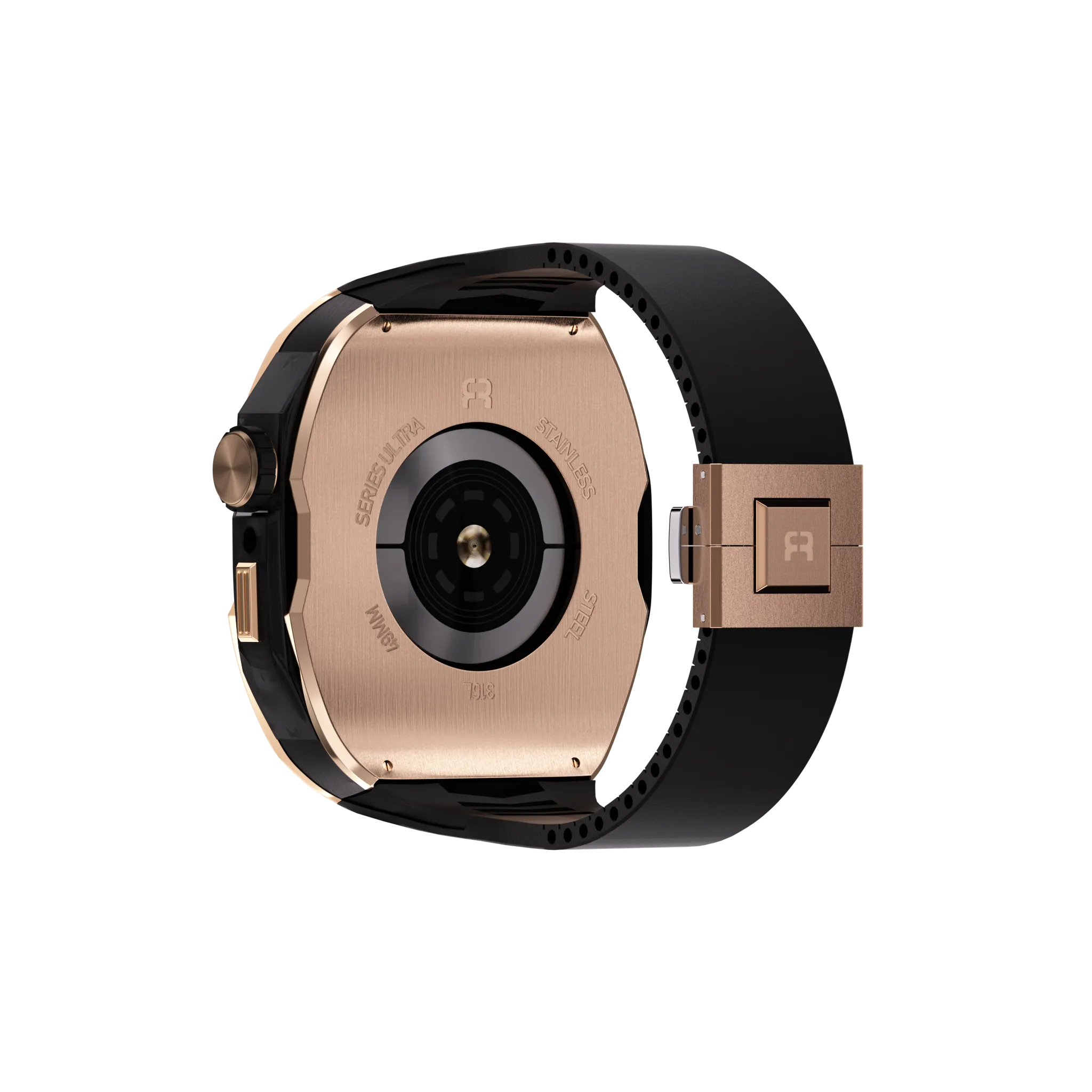 Reqior Apple Watch 45mm Case with Rubber Strap (Rose Gold/Black)