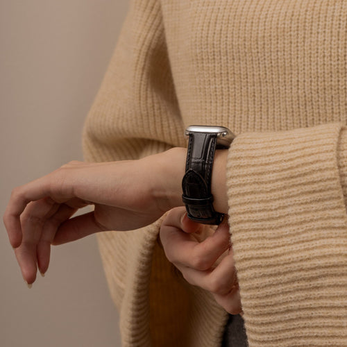 Bracelet cuir motif crocodile Apple Watch (noir)