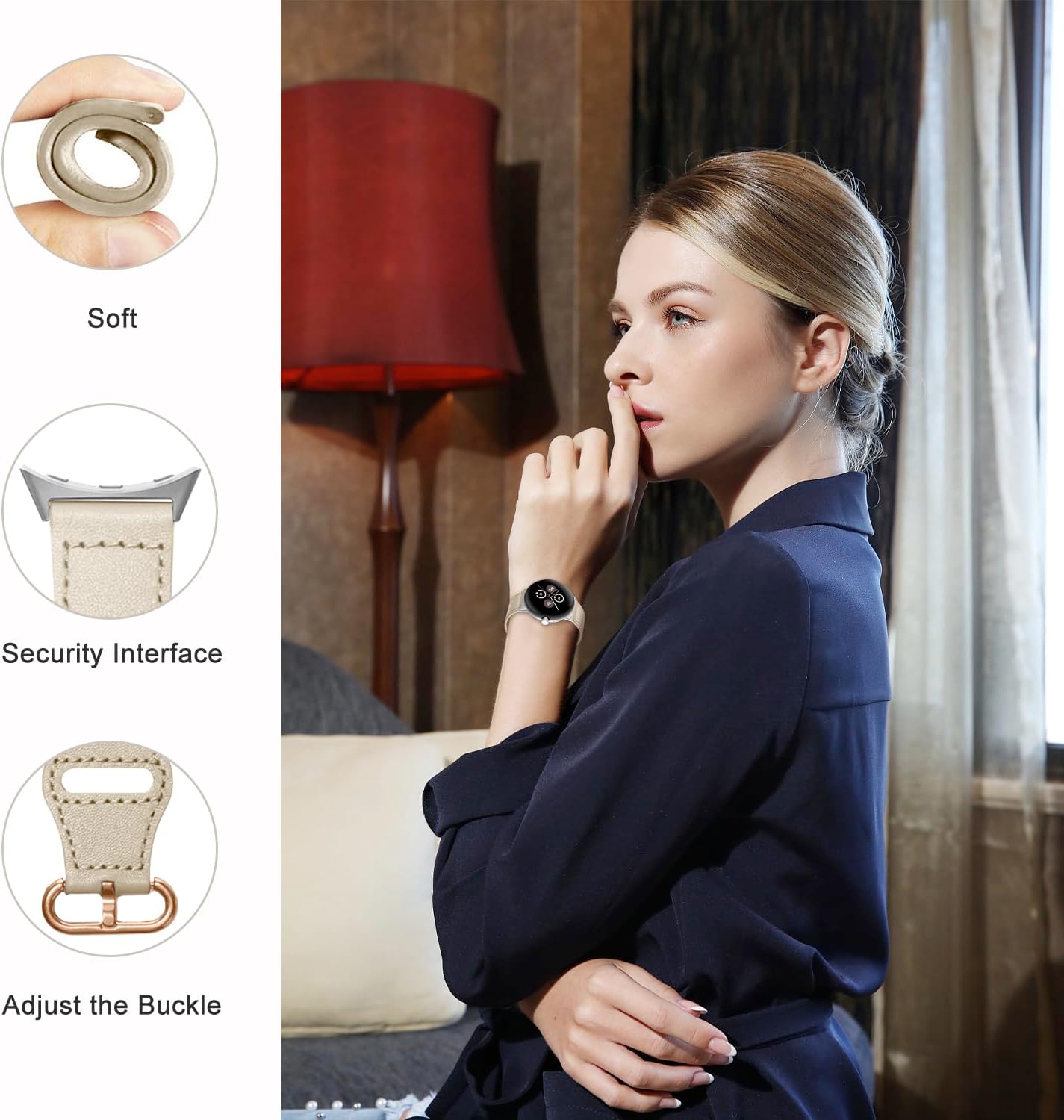 Bracelet cuir à maillons Google Pixel Watch 3 - 41mm (beige)