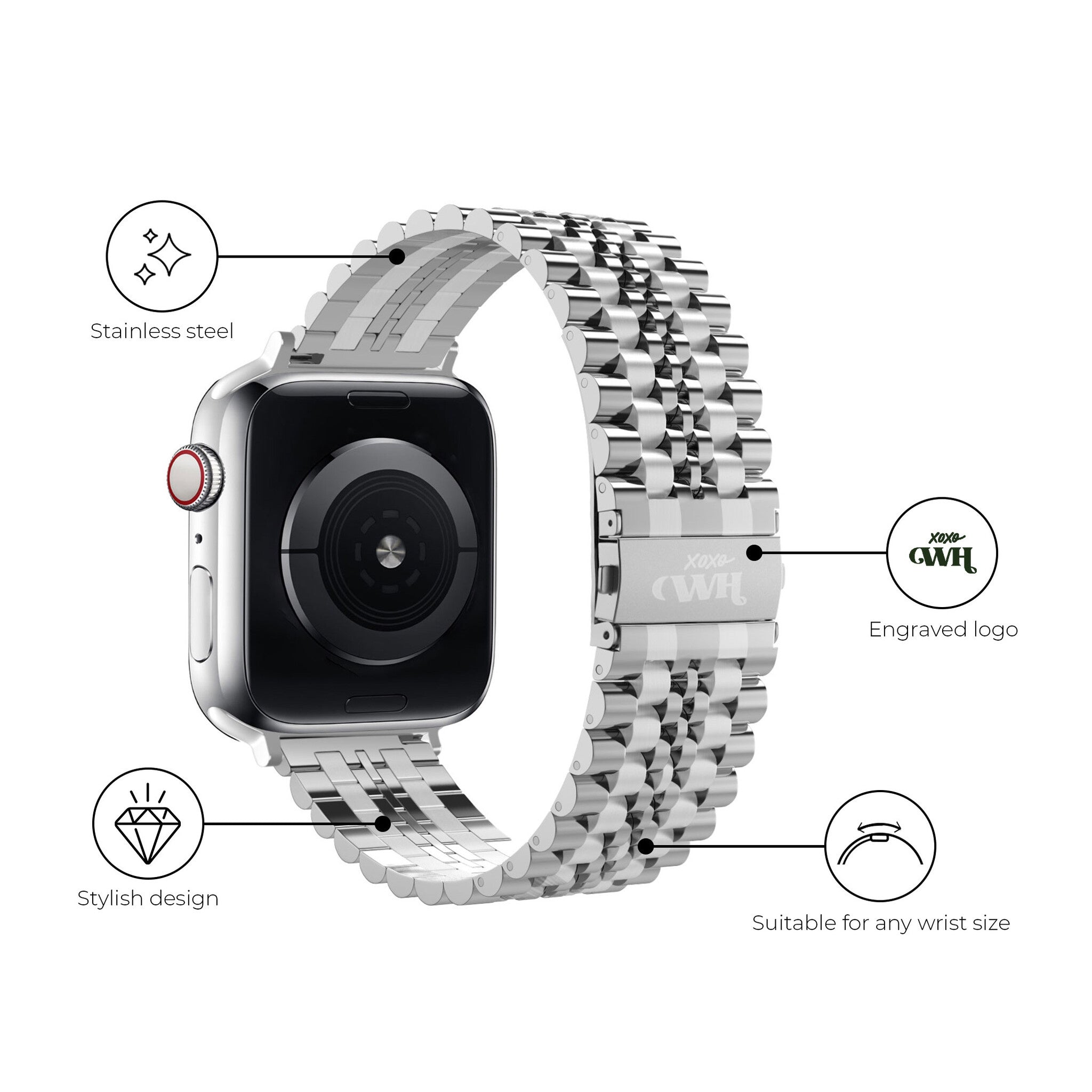 Bracelet acier xoxo Wildhearts Apple Watch (argenté)