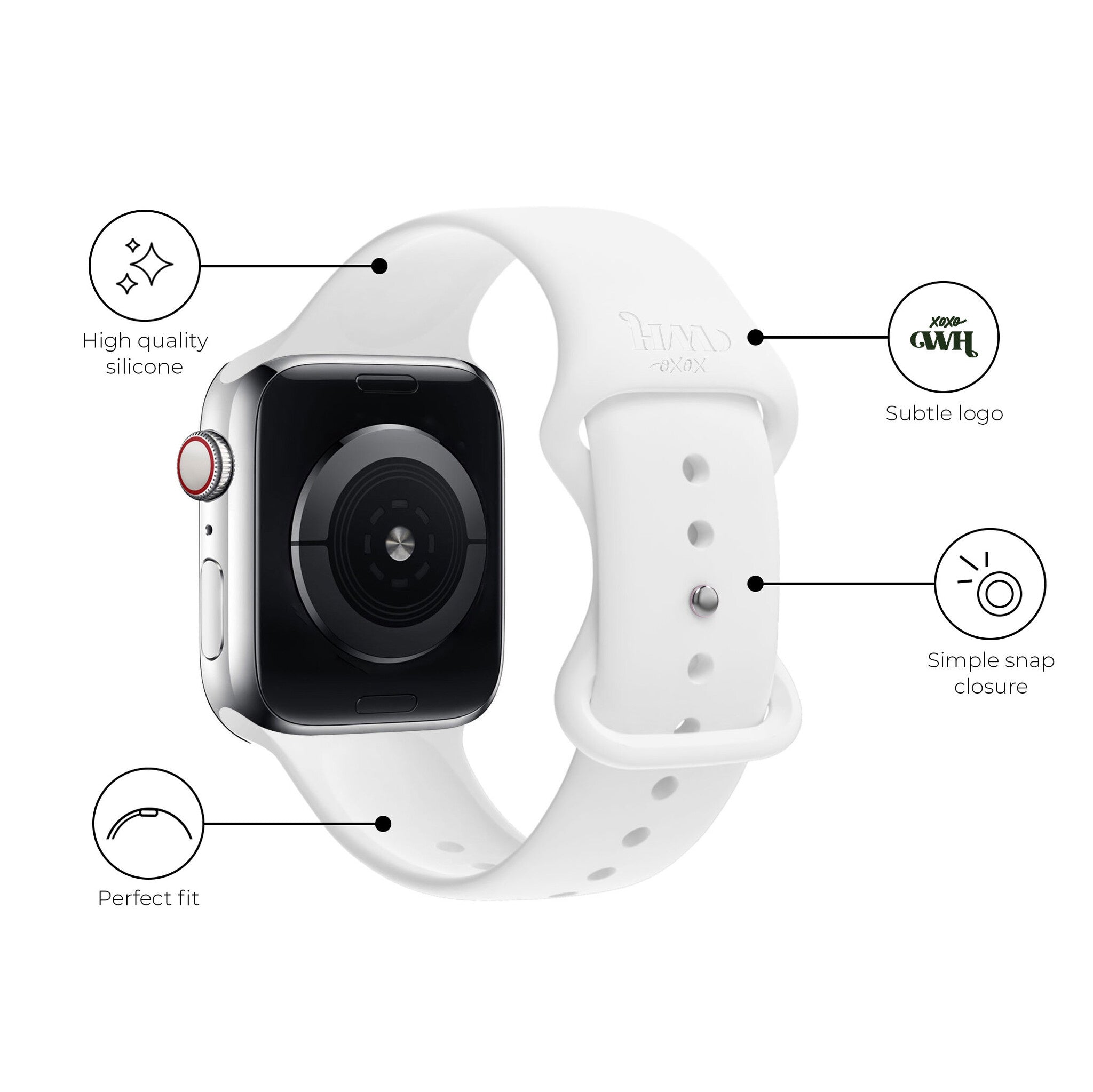 Bracelet silicone xoxo Wildhearts Apple Watch (blanc)