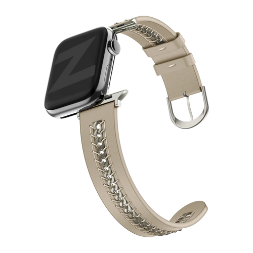 Bandz Apple Watch Leather Strap 'Chains' (Beige)