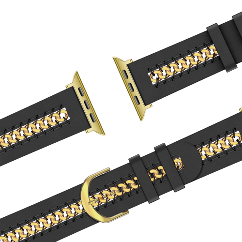 Bandz Apple Watch Leather Strap 'Chains' (Black)