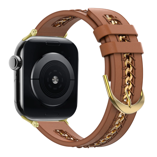 Bandz Apple Watch Leather Strap 'Chains' (Brown)