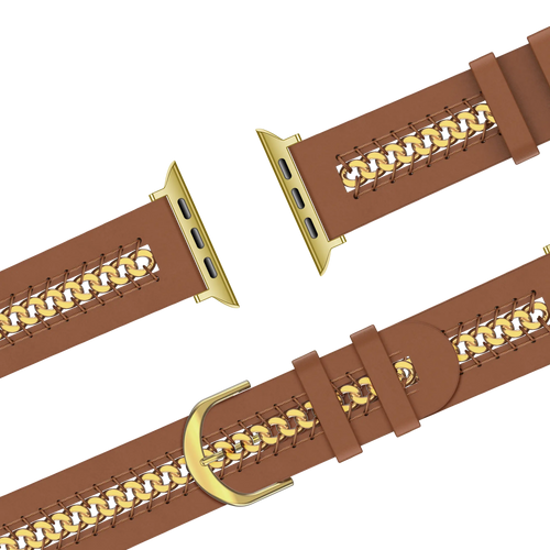 Bandz Apple Watch Leather Strap 'Chains' (Brown)