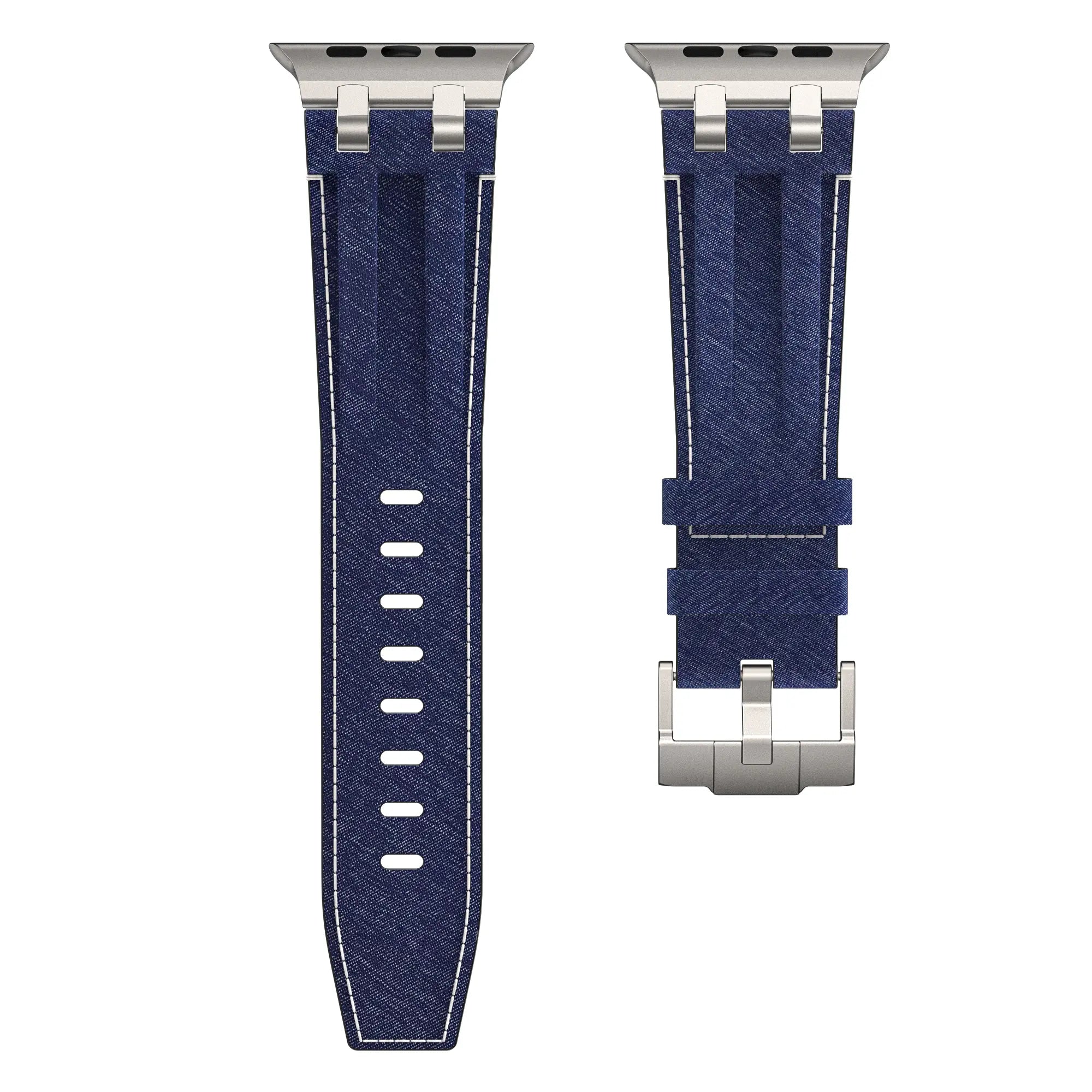 Apple Watch Denim Leather Strap (Blue/Silver)