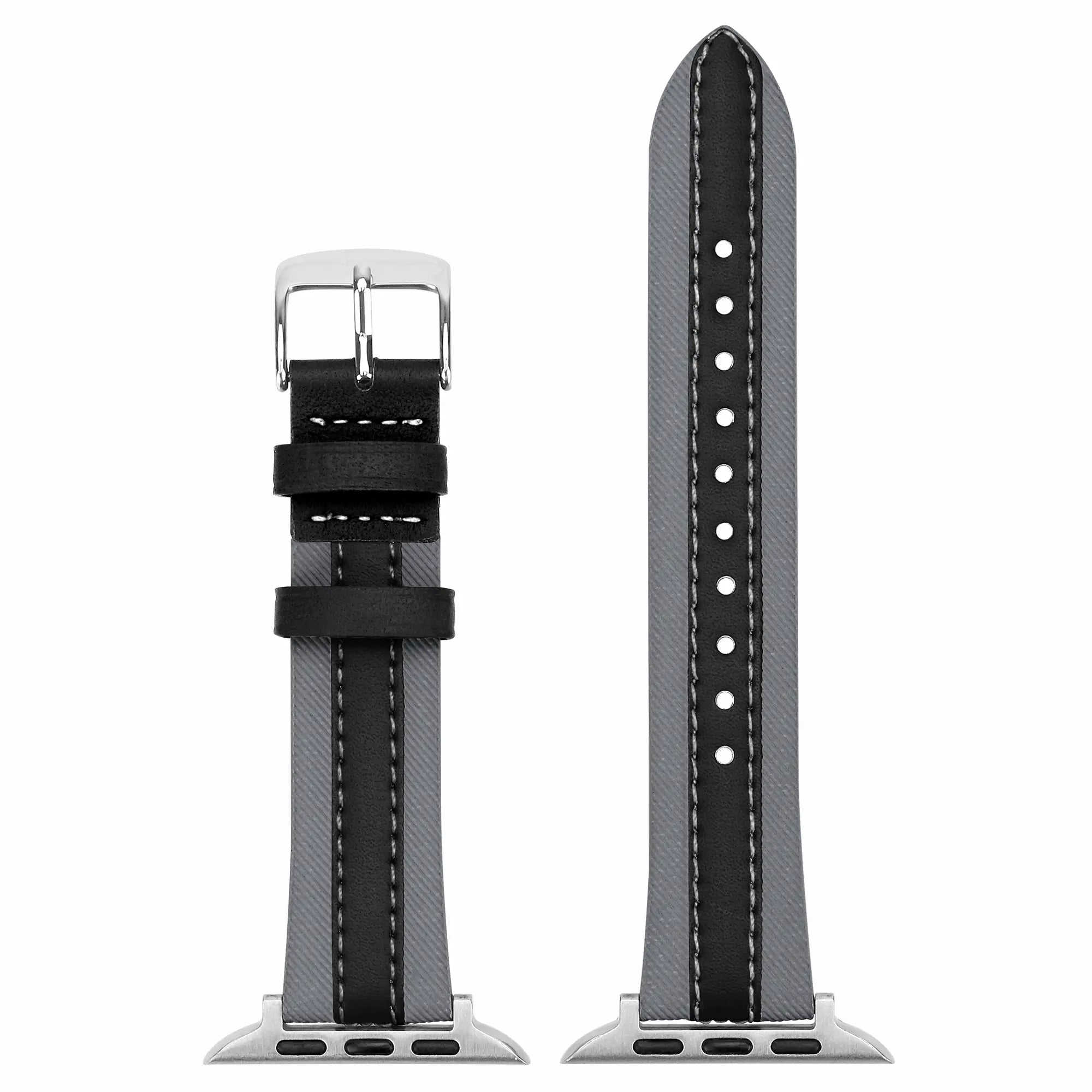 Bracelet cuir hybride slim Apple Watch (gris/noir)