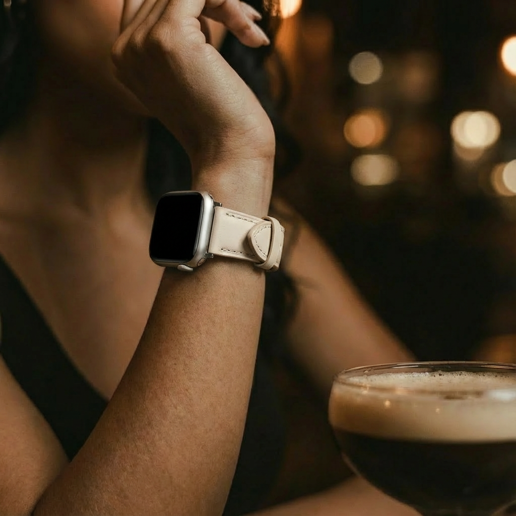 Bracelet cuir 'Slimfit' Apple Watch (beige)