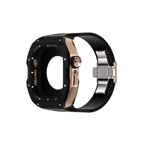 Reqior Apple Watch 45mm Case with Rubber Strap (Black/Rose Gold)