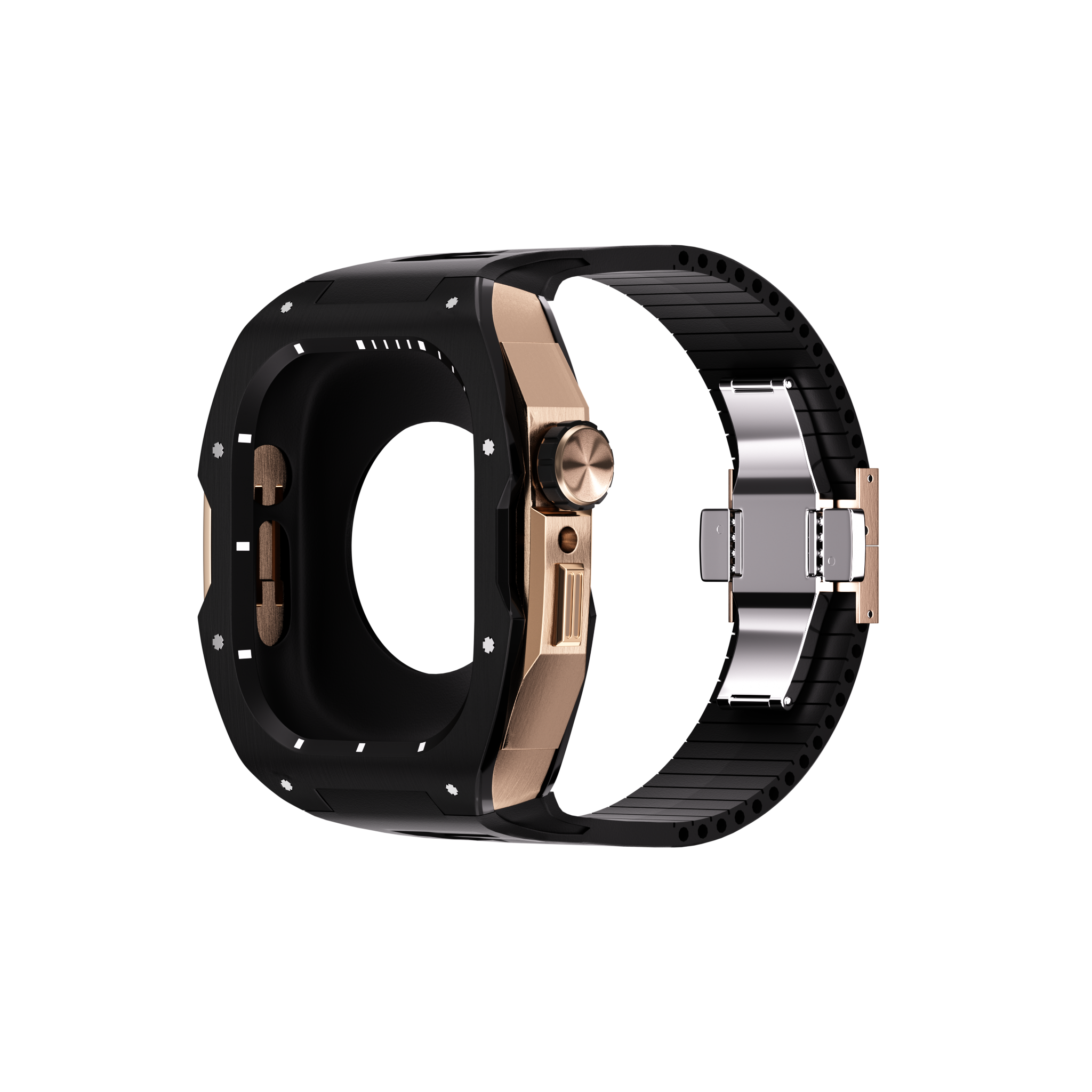 Reqior Boîtier avec bracelet en caoutchouc Apple Watch 45mm (noir/rose or)