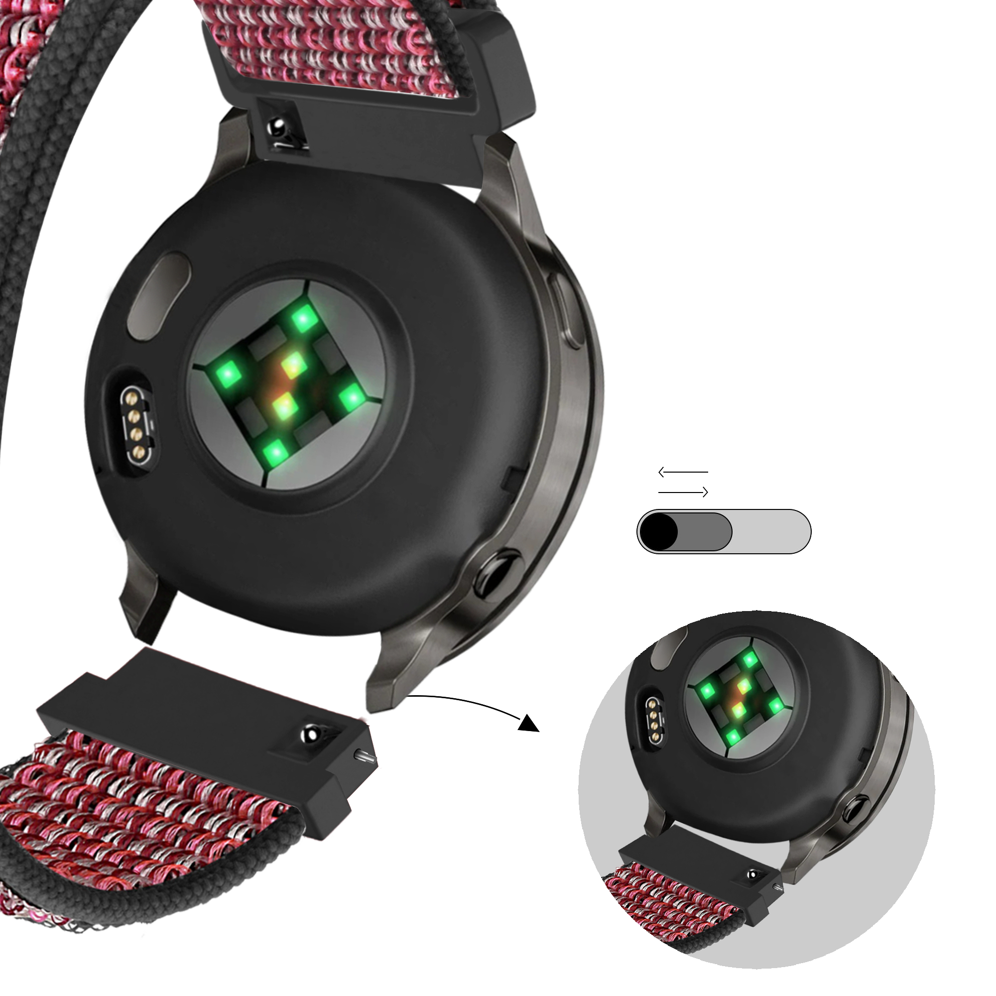 Bandz Garmin Vivomove 3 Nylon Loop Strap (Crimson Berry)