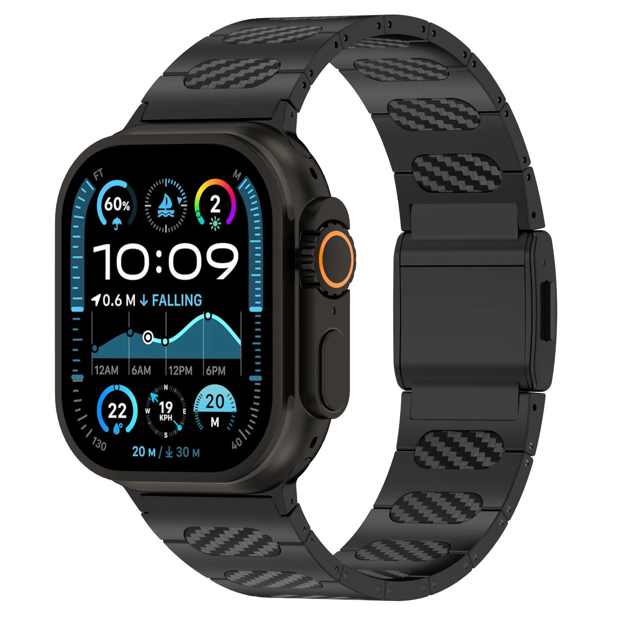 Bracelet acier hybride raffiné Apple Watch Ultra (negro/carbono)