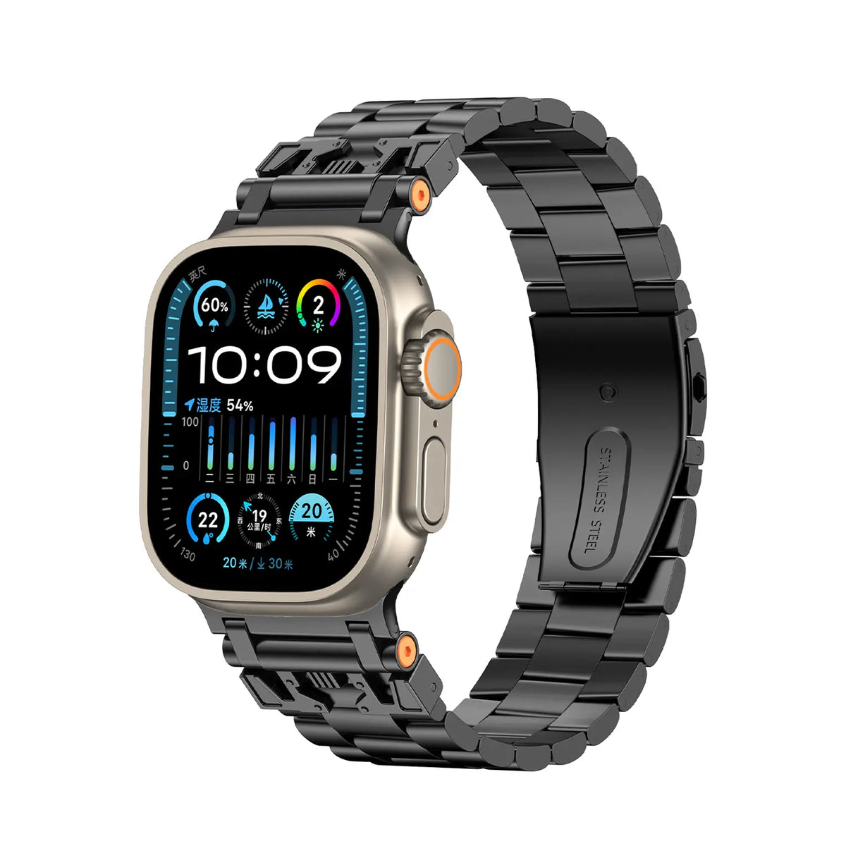 Bracelet acier mecha Apple Watch (noir)