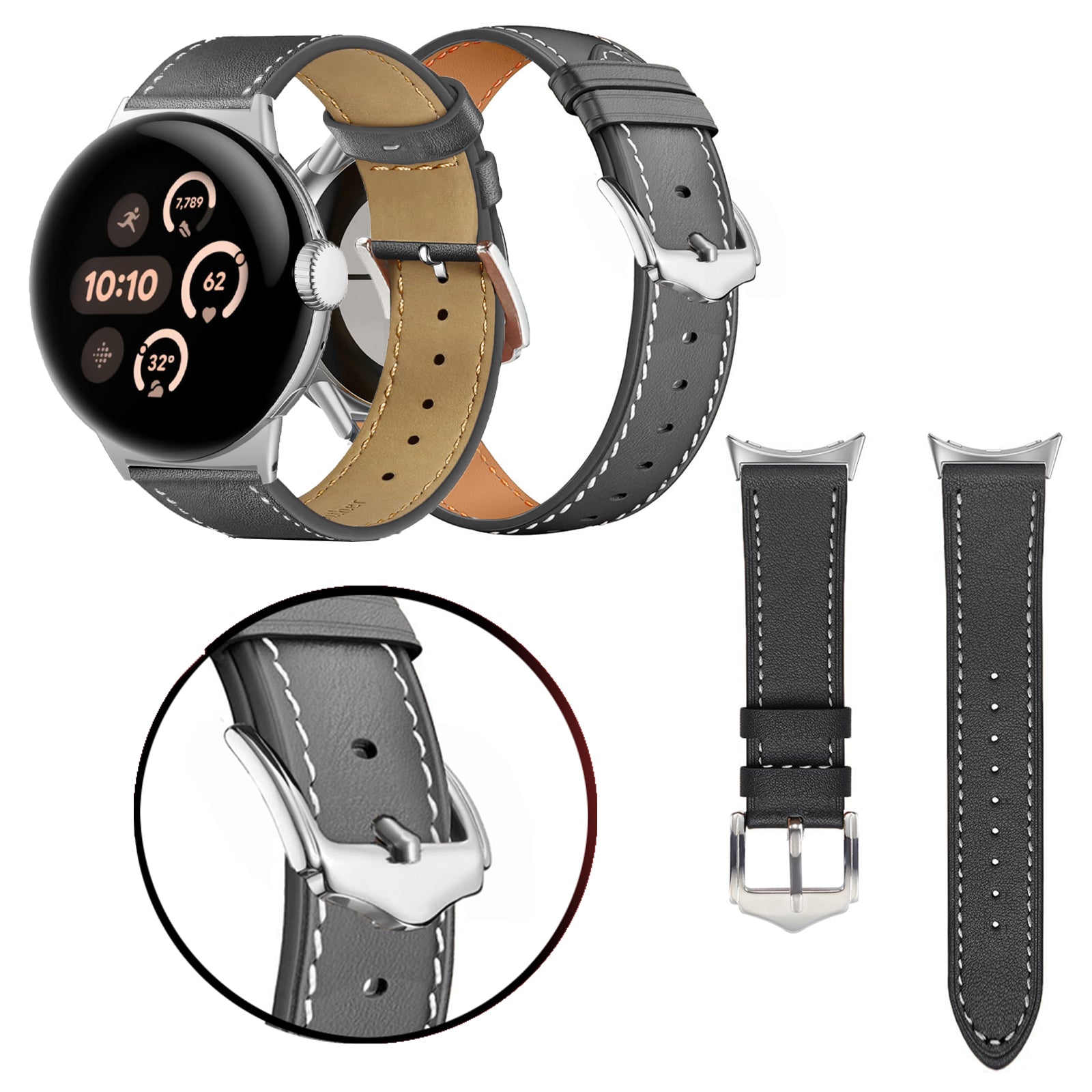 Bracelet cuir moderne Google Pixel Watch 4 - 45mm (noir)