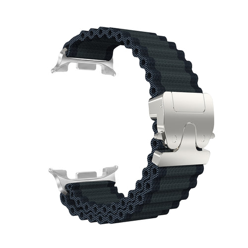Samsung Galaxy Watch 8 - 44mm Outdoor Nylon Strap with P-Buckle (Black with Silver)