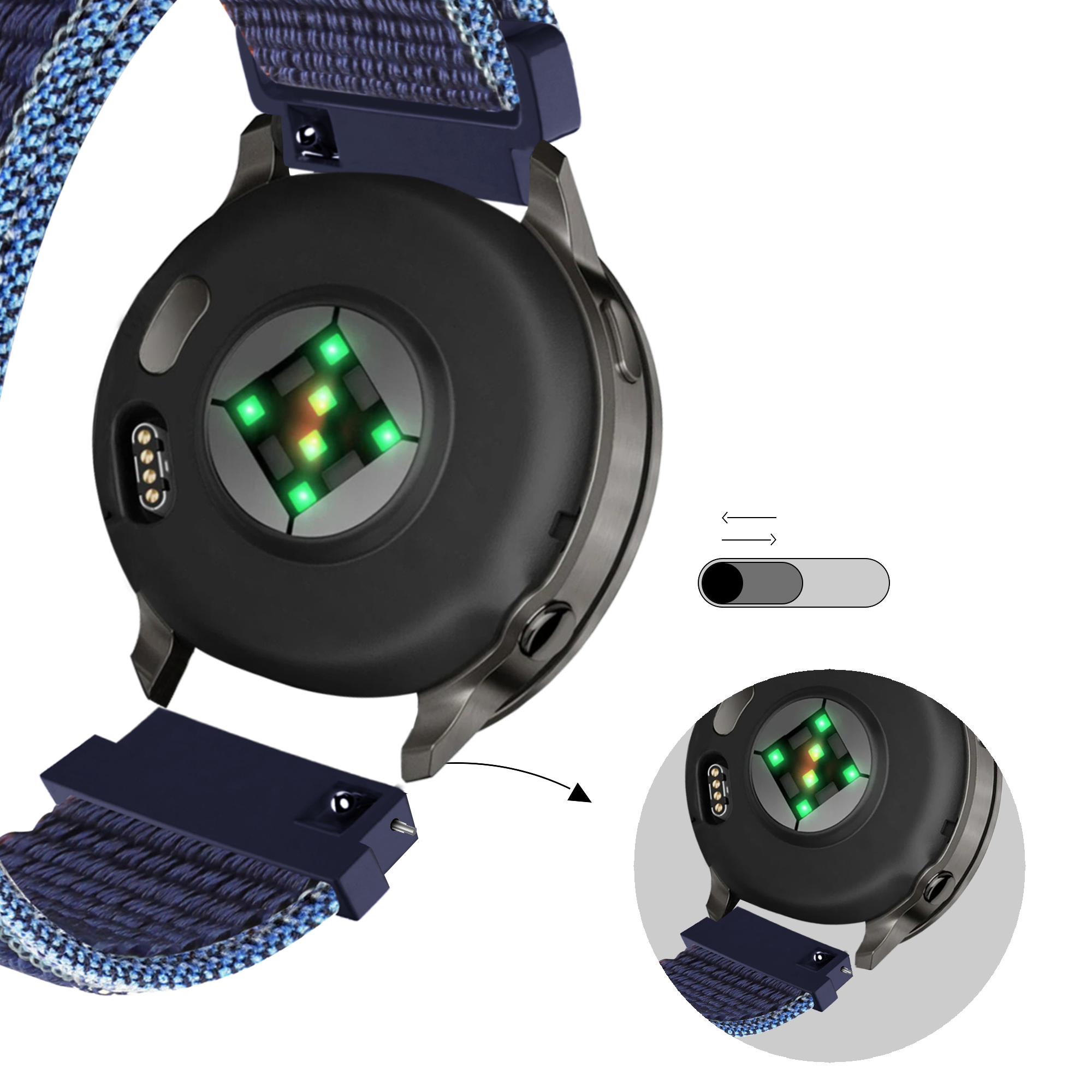 Bandz Bracelet nylon Loop Garmin Vivoactive 4s (bleu foncé mix)