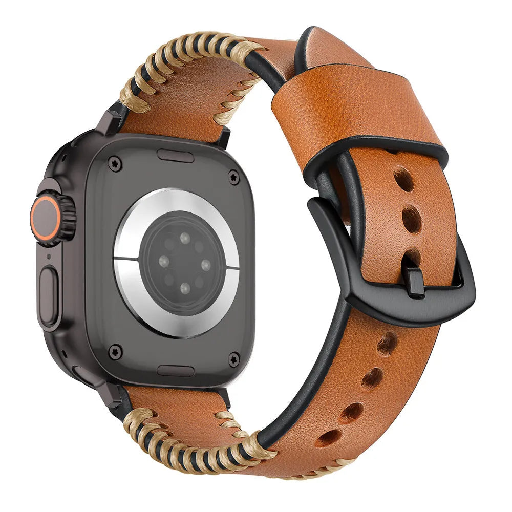 Bracelet en cuir cousu Apple Watch (brun)