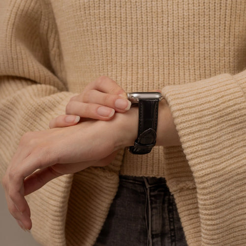 Bracelet cuir motif crocodile Apple Watch (noir)