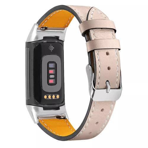 Bracelet cuir moderne Fitbit Charge 6 (beige clair)