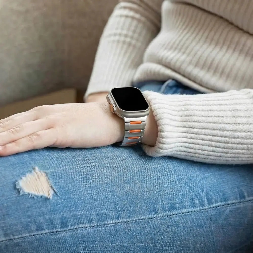 Apple Watch Ultra Steel Hybrid Strap (Titanium/Orange)