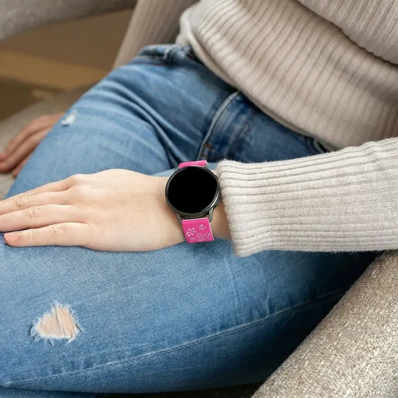 Bandz Bracelet silicone 'Fleurs' Garmin D2 Air X10 (rose vif/lumière stellaire)