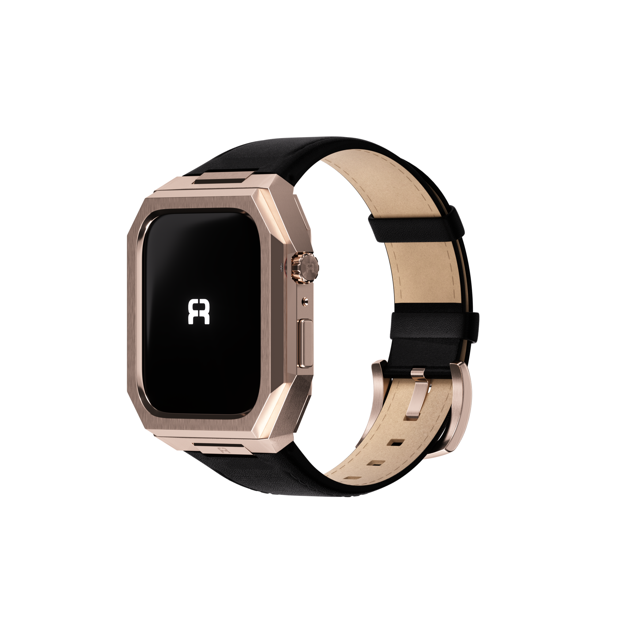 Reqior Boîtier en metal avec bracelet en cuir Apple Watch 45mm (rose or/noir)