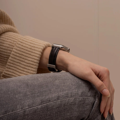 Bracelet cuir motif crocodile Apple Watch Ultra (noir)