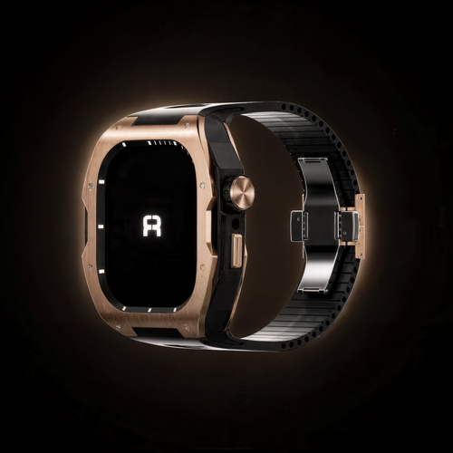 Reqior Apple Watch 45mm Case with Rubber Strap (Rose Gold/Black)