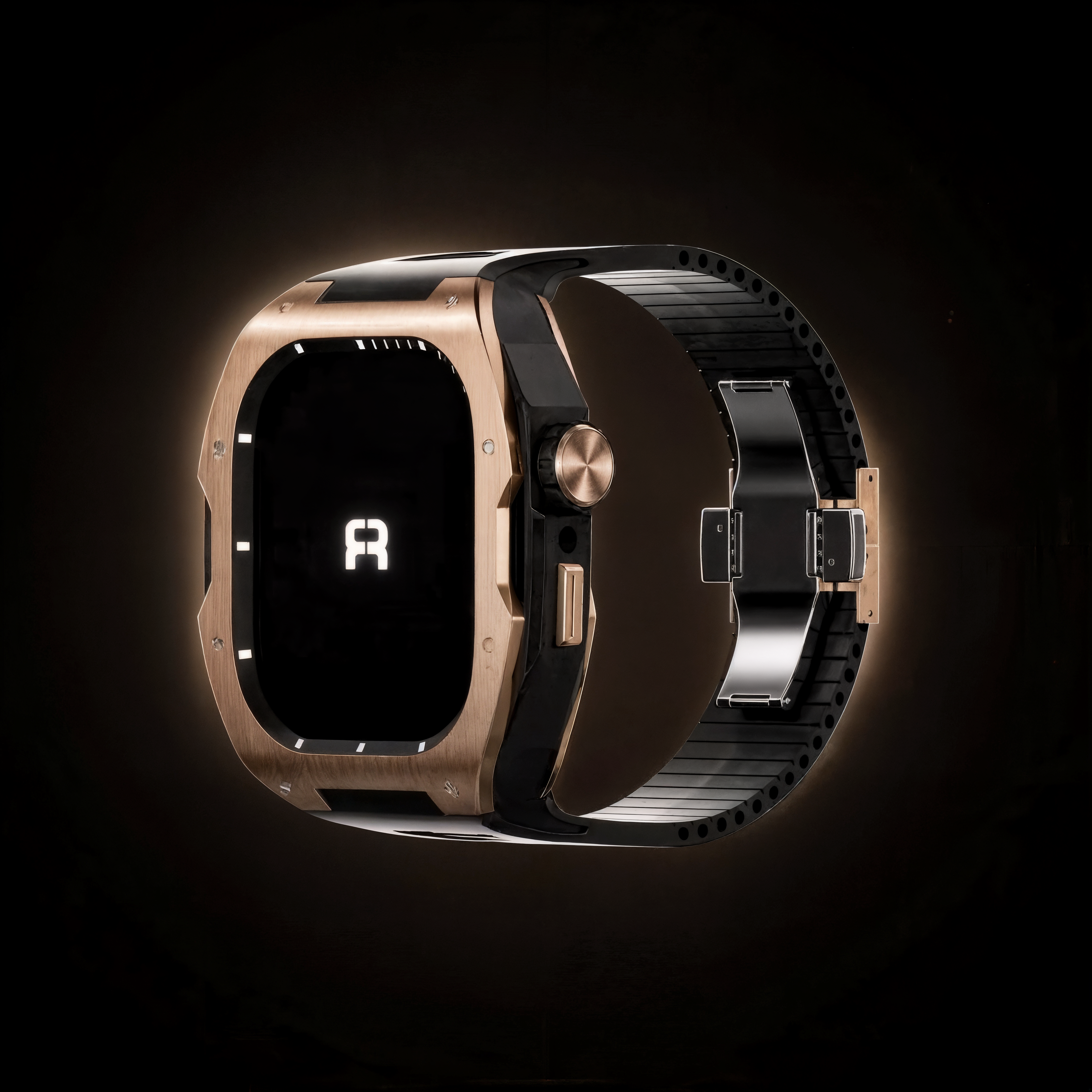Reqior Boîtier avec bracelet en caoutchouc Apple Watch 45mm (rose or/noir)