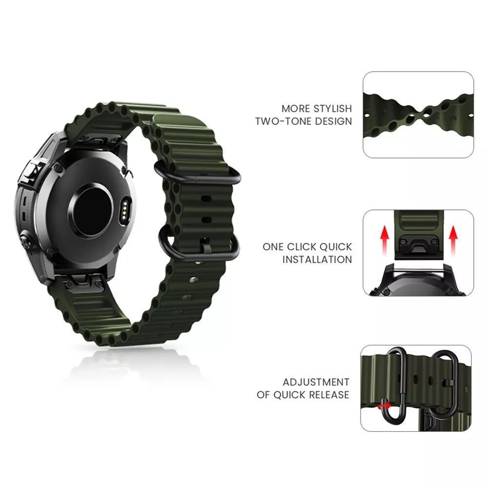 Bracelet ondulé Garmin Quatix 8 - 51mm (vert militaire)