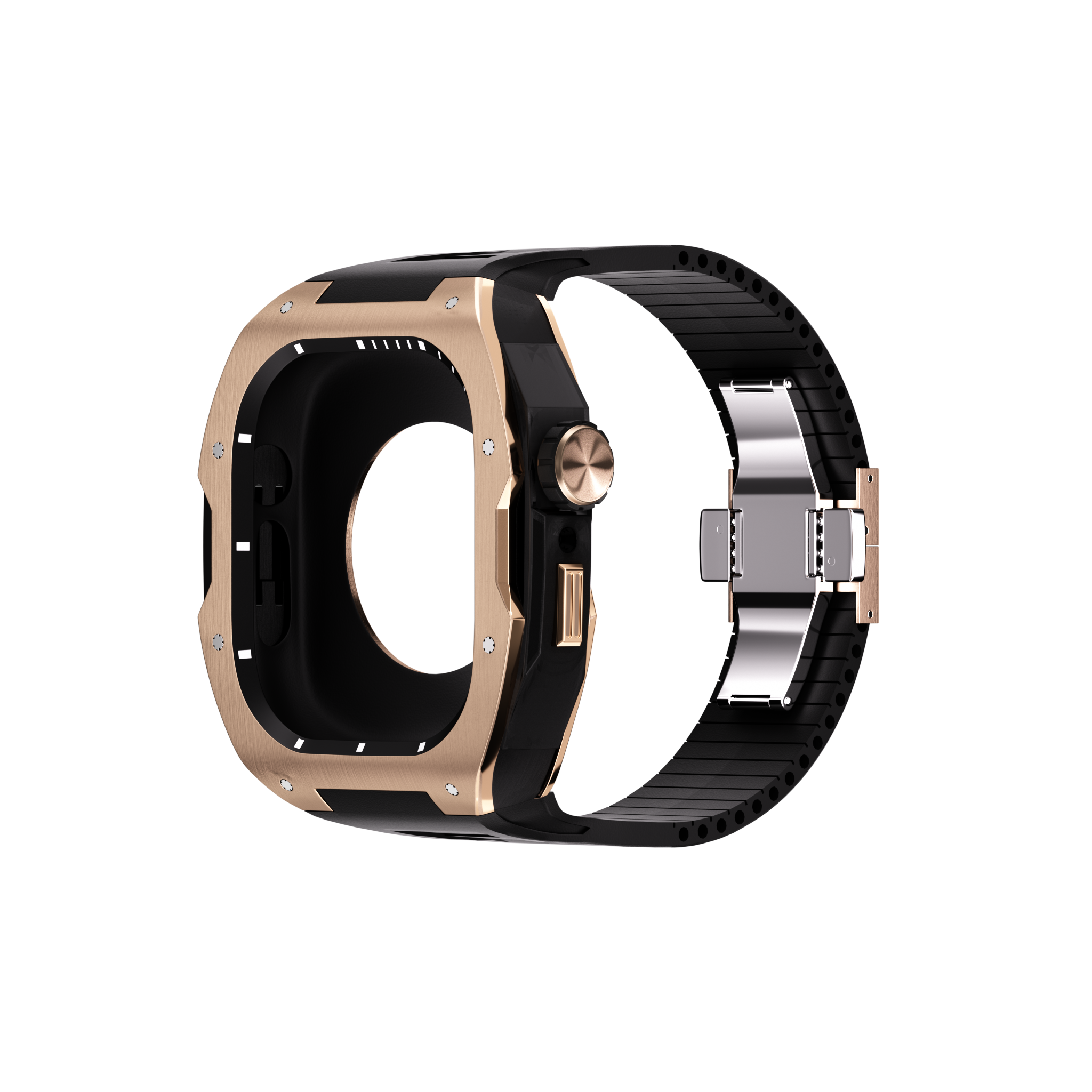 Reqior Boîtier avec bracelet en caoutchouc Apple Watch 45mm (rose or/noir)