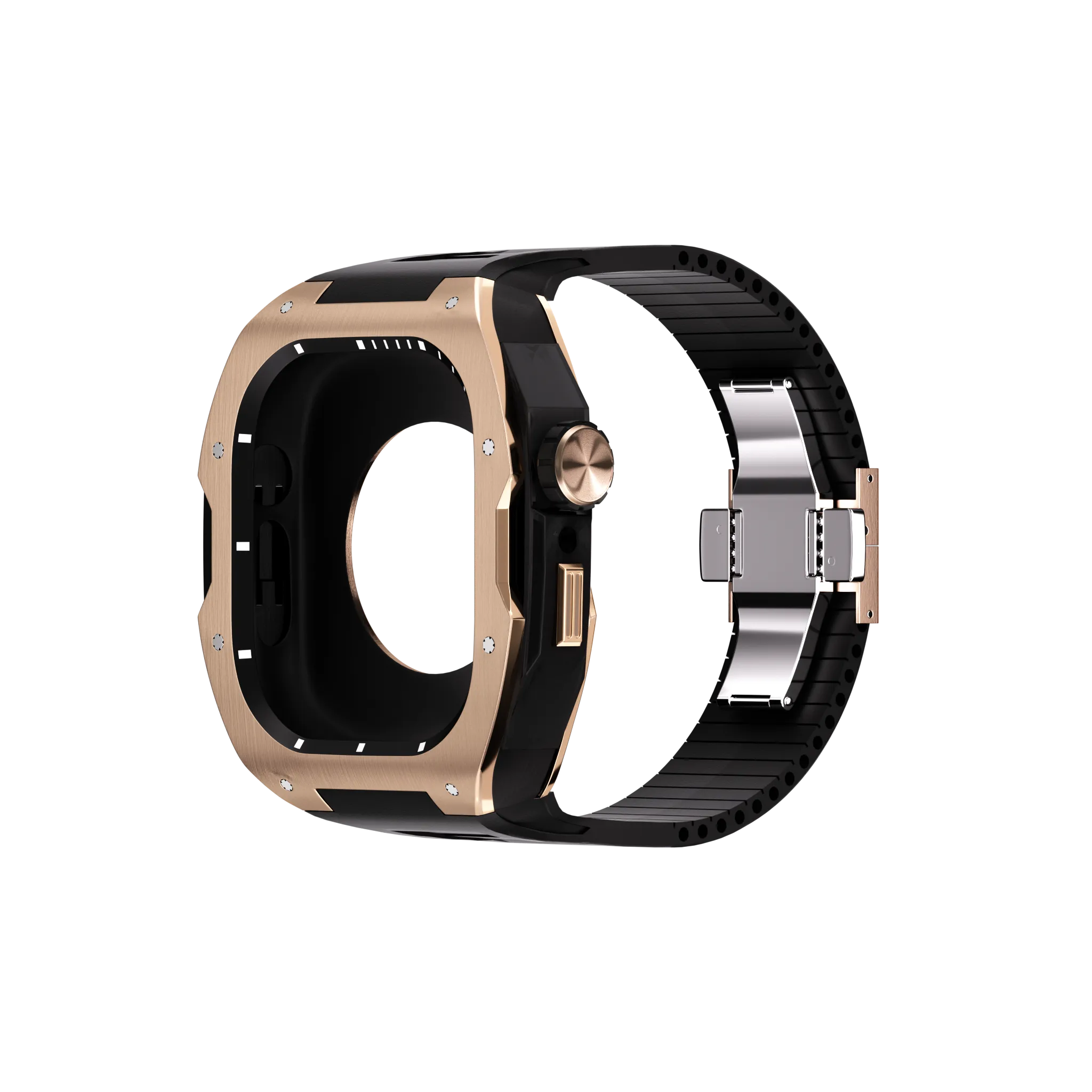Reqior Apple Watch 45mm Case with Rubber Strap (Rose Gold/Black)