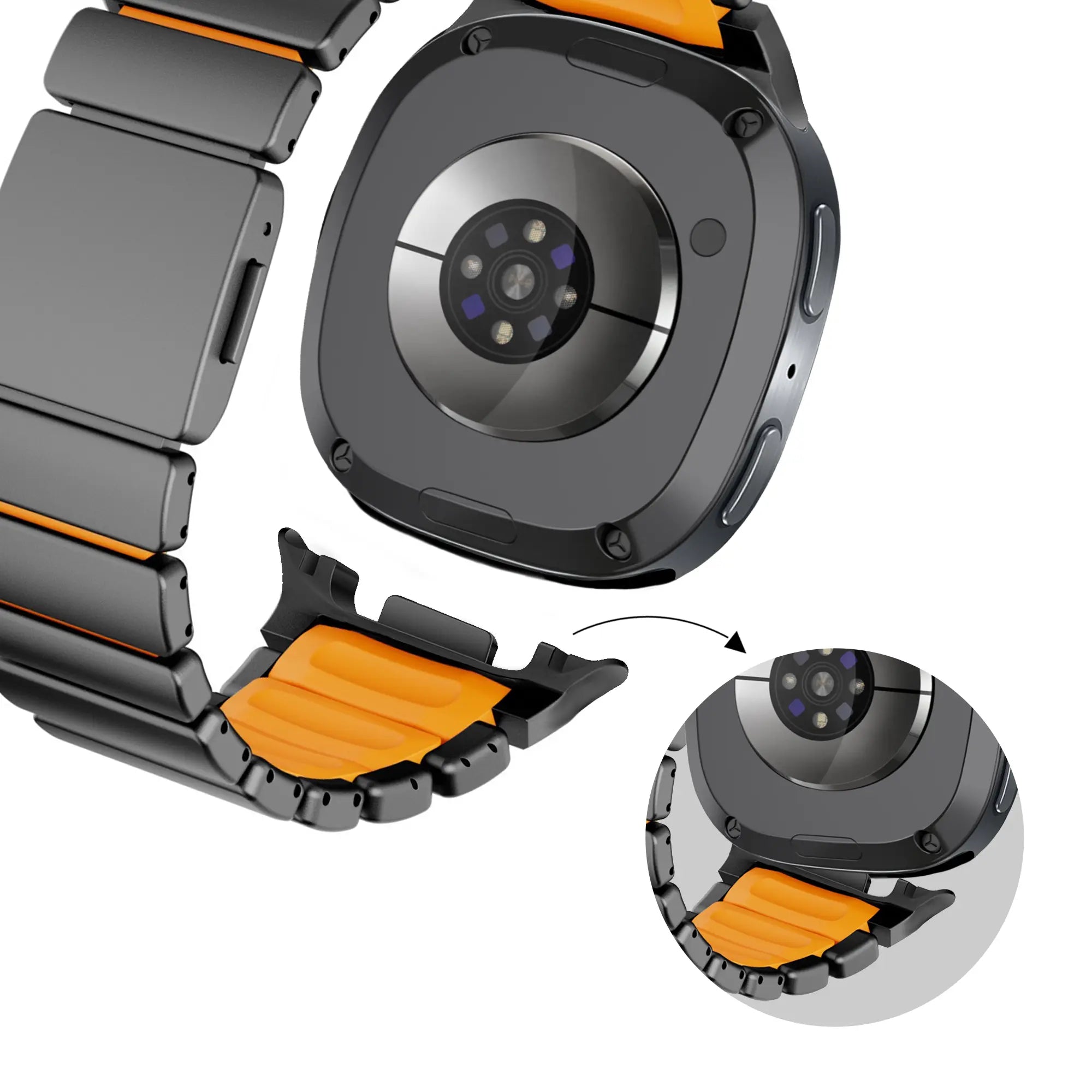 Bandz Samsung Galaxy Watch 8 Classic Titanium Strap 'Hybrid' (Black/Orange)