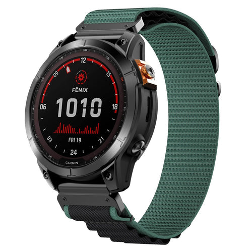 Bracelet Alpine nylon Garmin Fenix 8 - 51mm (vert/noir)