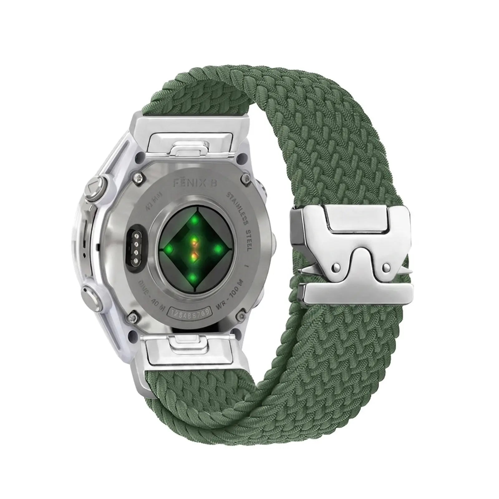Bracelet tressé boucle en P Garmin Instinct (vert avec argent)