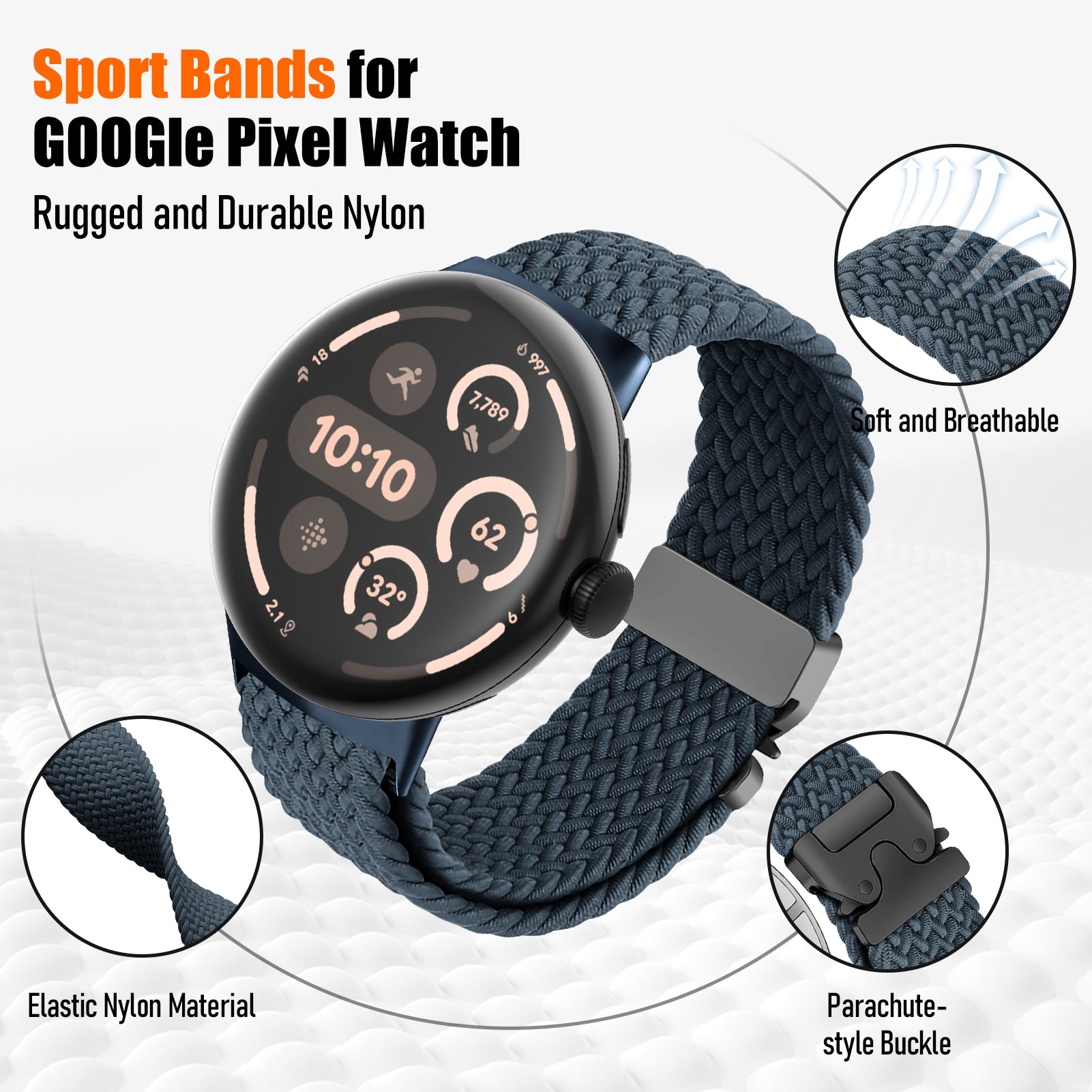 Bracelet tressé à maillons-P Google Pixel Watch 3 - 45mm (bleu-gris)