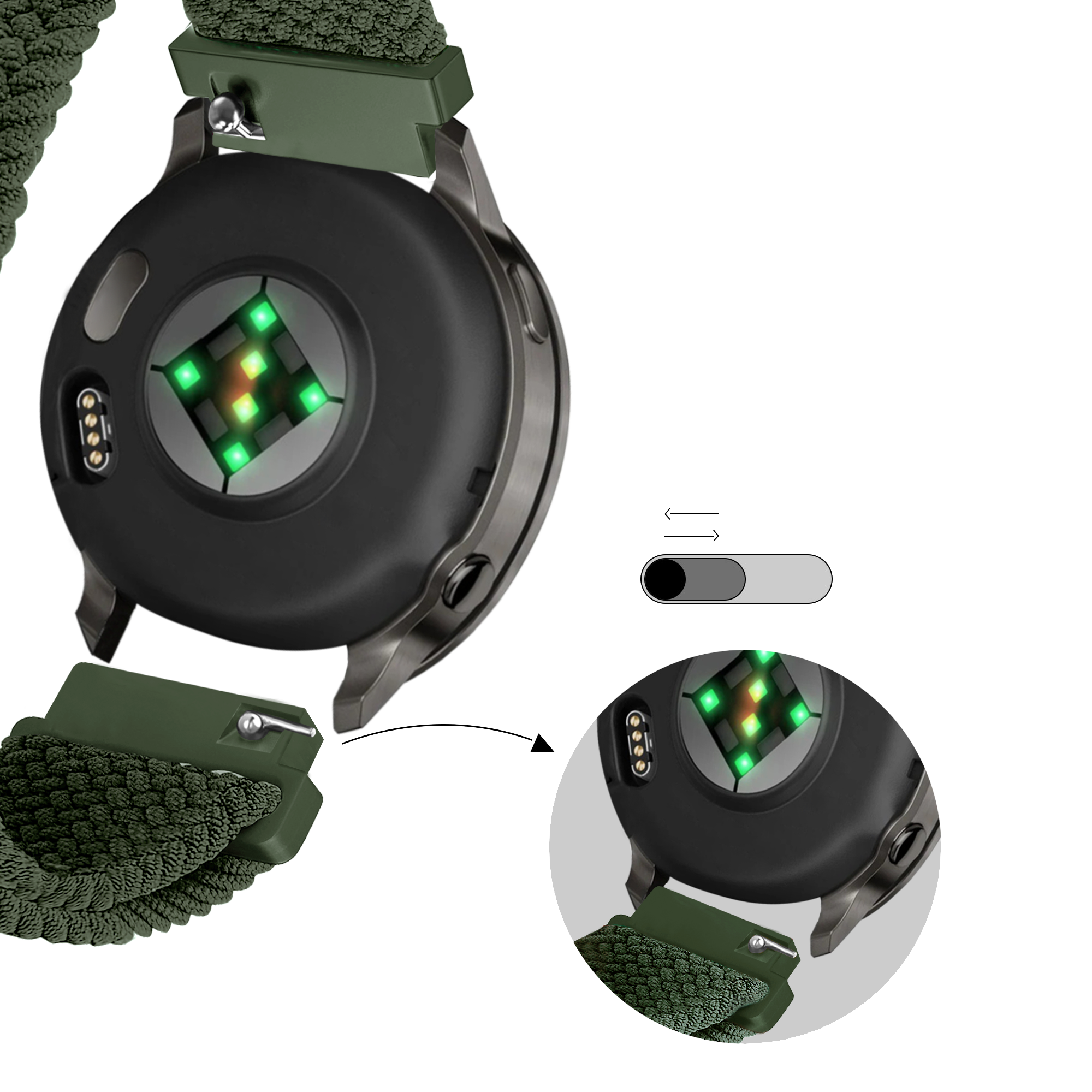 Bandz Bracelet tressé réglable Garmin Forerunner 255s (vert)