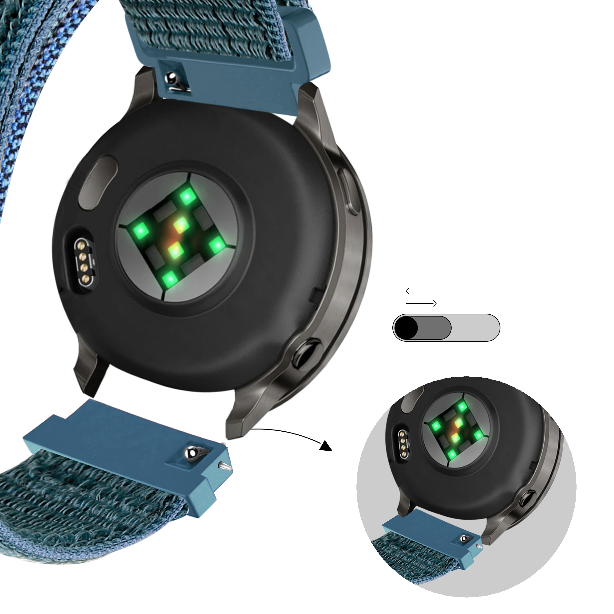 Bandz Garmin Venu 3s Nylon Loop Strap (Green-Grey)