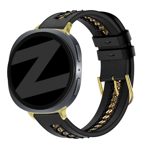 Bandz Samsung Galaxy Watch 8 - 44mm Leather Strap 'Chains' (Black)