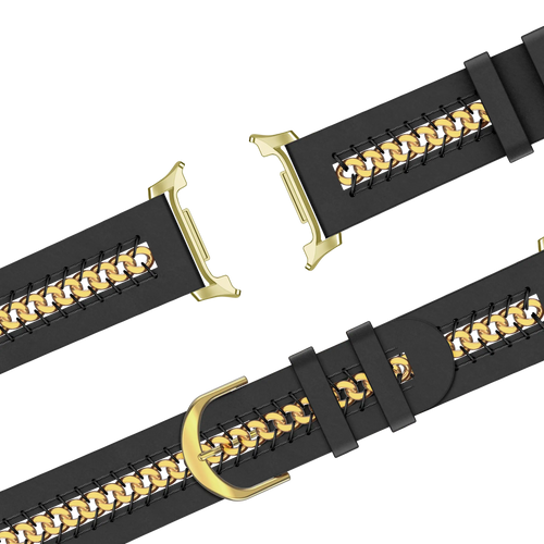 Bandz Samsung Galaxy Watch 8 - 44mm Leather Strap 'Chains' (Black)