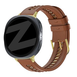 Bandz Samsung Galaxy Watch 8 Classic Leather Strap 'Chains' (Brown)