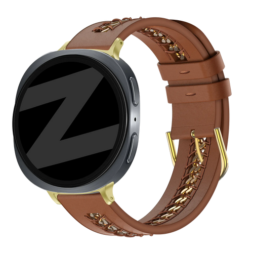 Bandz Samsung Galaxy Watch 8 - 44mm Leather Strap 'Chains' (Brown)