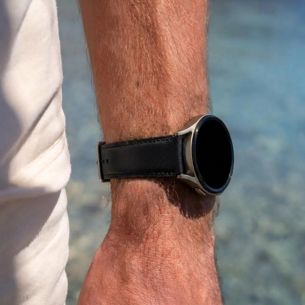 Bandz Bracelet cuir 'Easy Fit' Pebble Round 2 - 20mm (noir)