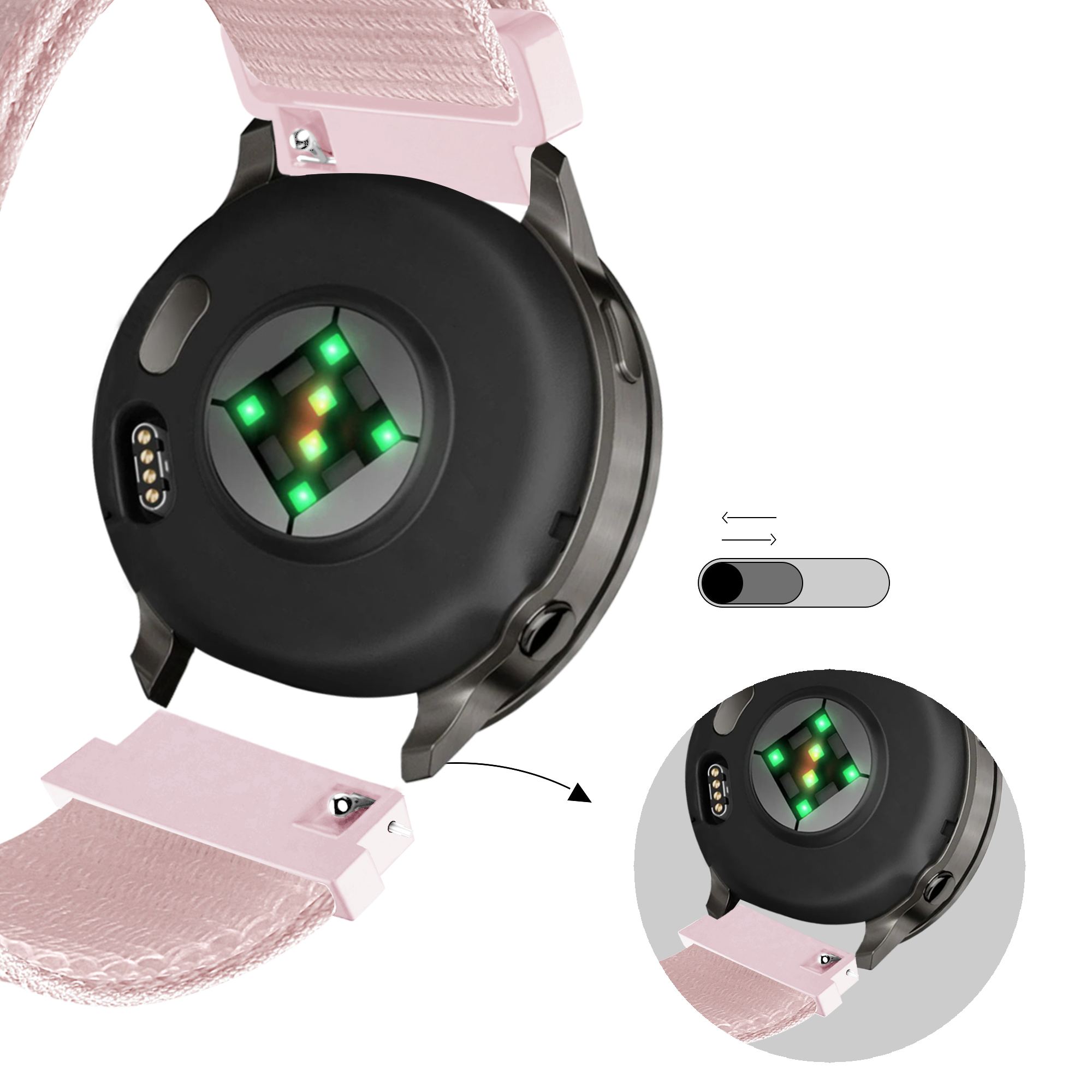 Bandz Bracelet nylon Loop Garmin Forerunner 165 (rose clair)
