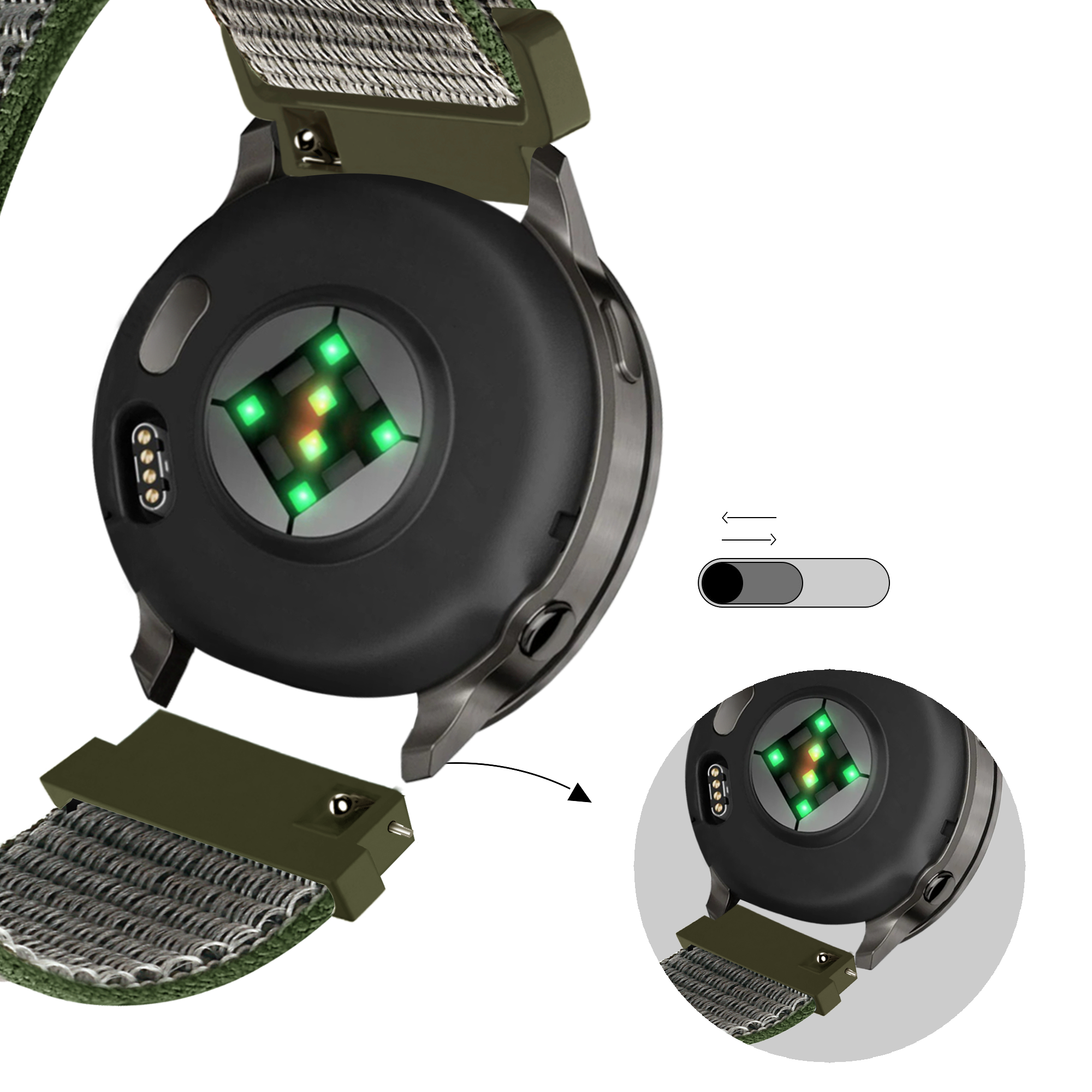 Bandz Bracelet nylon Loop Garmin Vivomove HR (olive)