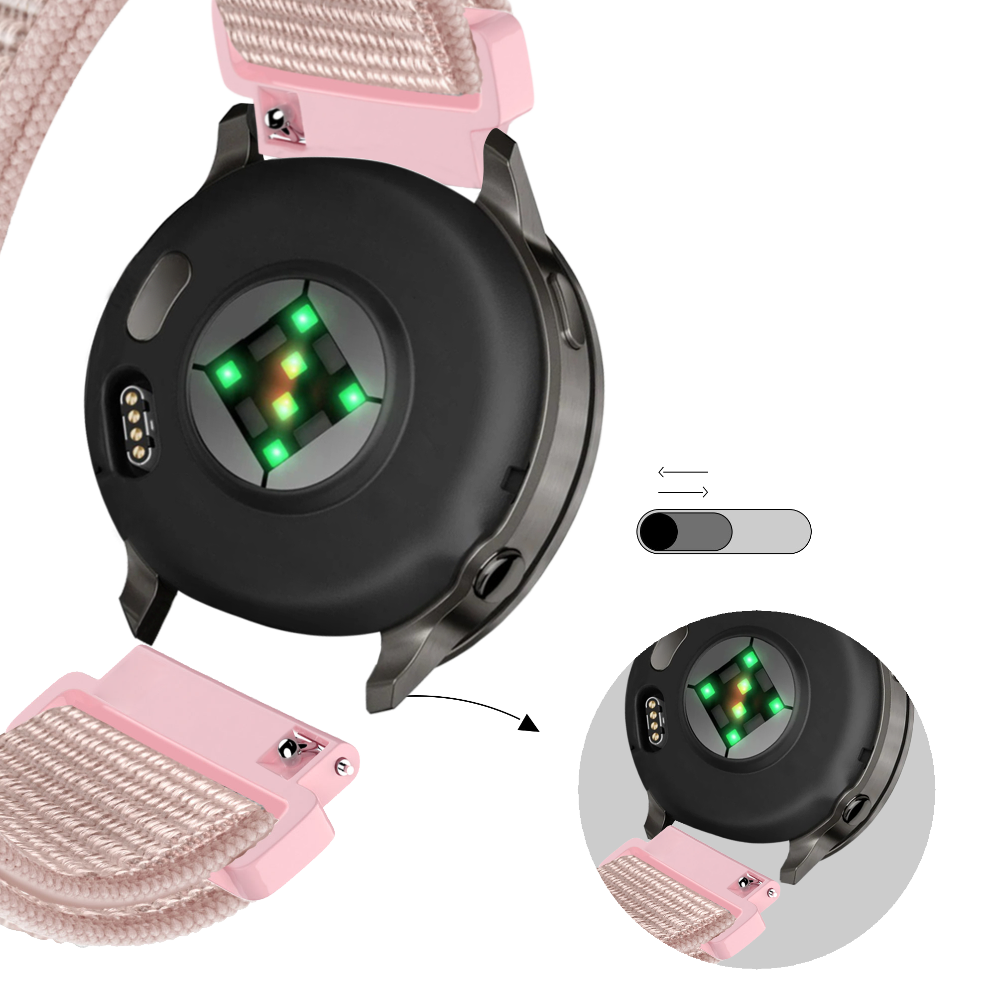 Bandz Bracelet nylon Loop Garmin Forerunner 265s (rose or)